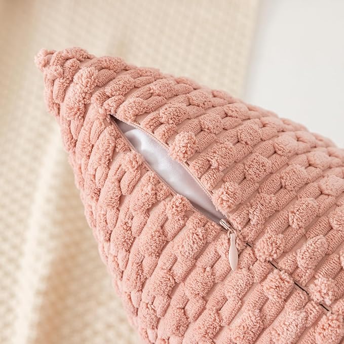 Kevin Textile Throw Pillow Covers Soft Corduroy Decorative Set of 2 Valentines Day Boho Striped Pillow Covers Pillowcases Farmhouse Home Decor for Couch Bed Sofa Living Room 20x20 Inch Baby Pink