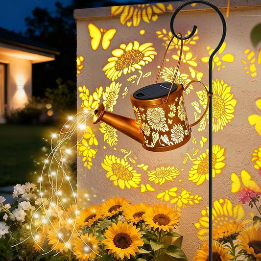 Solar Watering Can Lights, Sunflower Decorative Hanging Lantern Solar Lights Outdoor Waterproof, Gifts for Mom Women Grandma Birthday, Retro Metal Garden Decor for Outside Yard Patio Pathway Lawn