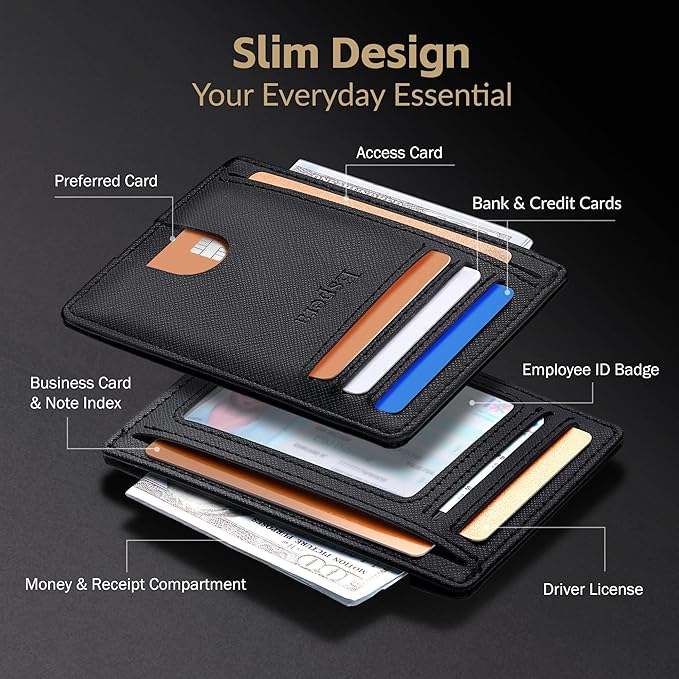 Espera Slim Minimalist Wallet for Men and Women, RFID Blocking Credit Card Holder, Thin Front Pocket Travel ID Case, Gifts for Men