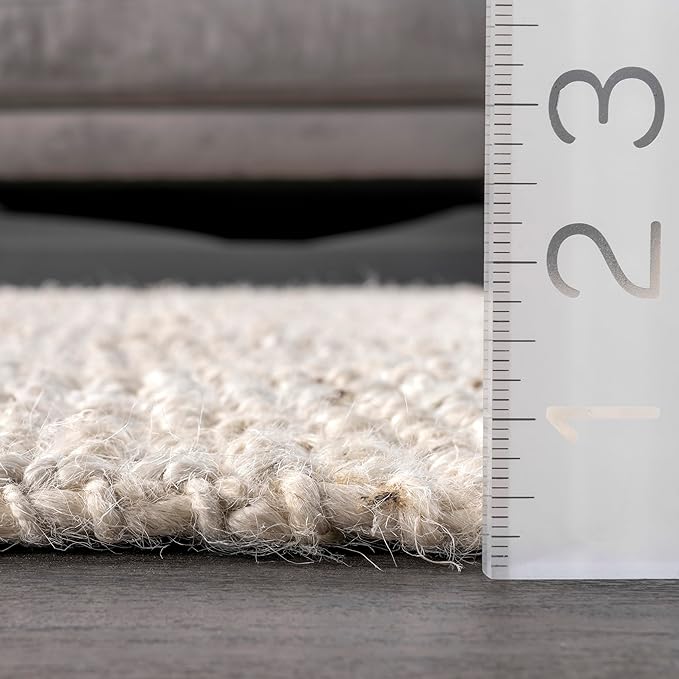 nuLOOM Ashli Solid Farmhouse Jute Area Rug, 6' Round, Off-white