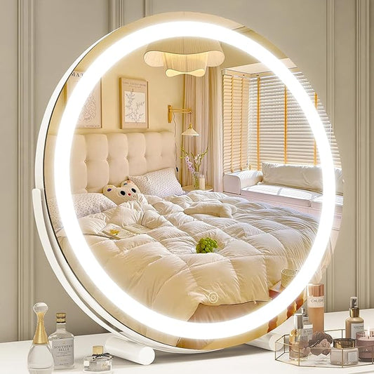 ROLOVE Makeup Mirror with Lights, 18 Inch Vanity Mirror with Lights, Lighted Makeup Mirror, Smart Touch Control Round Lighted Vanity Mirror, Tabletop ＆ Desk Mirror, Gifts for Women, Wife, Mom, Girls
