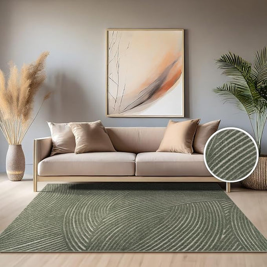 Paco Home Modern Area Rug with Abstract Line Pattern and Contour-Cut in Green, Size: 2'8" x 4'11"