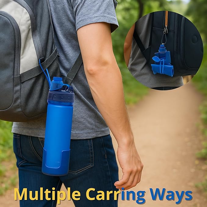Collapsible Water Bottles Travel Water Bottle Silicone Water Bottle Foldable Lightweight Portable Leakproof & Reusable perfect for Gym Hiking Camping 500ml 17oz - BPA free - (blue)