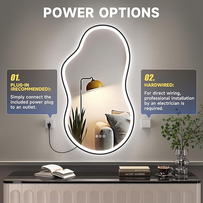Hasipu Irregular Bathroom Mirror with Lights - 20"x35" LED Asymmetrical Wall Mirror, Abstract Modern Lighted Vanity Mirror for Wall, Anit-Fog, Dimmable, Memory, Vertical/Horizontal (Black