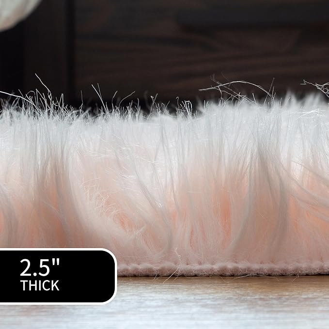Super Area Rugs Ultra Soft & Fluffy Faux Sheepskin Rug, Light Pink 4 x 6 Feet Sheepskin Carpet for Bedroom Living Room