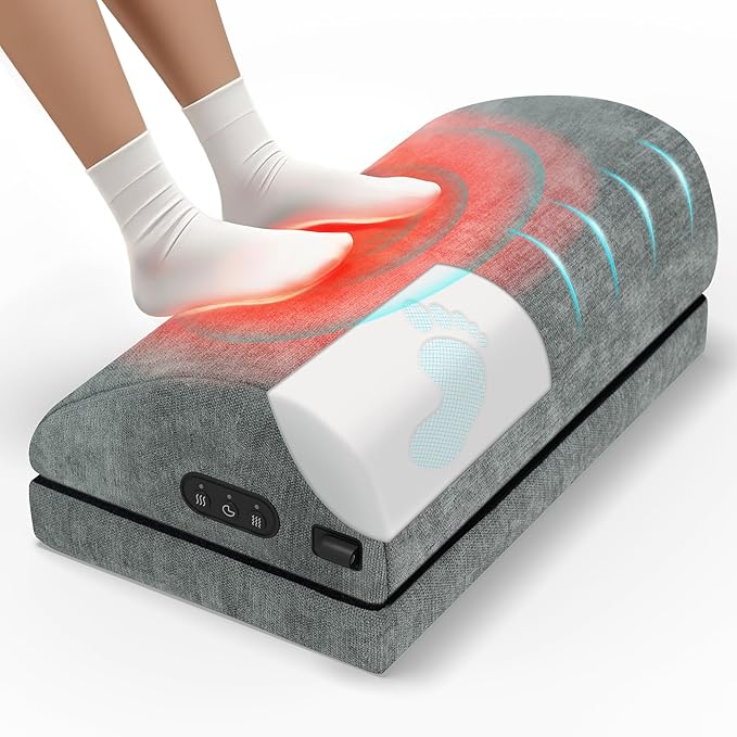 Heated Foot Rest for Under Desk at Work, Foot Stool with Vibration Massage, 2 Heat Levels, Adjustable Height, Ergonomic Memory Foam Feet Warmer Heater Footrest Under Desk for Gaming & Office Home