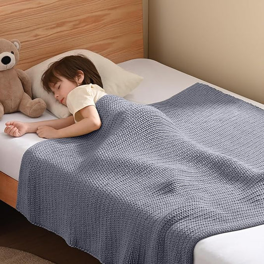 Guohaoi Knitted Weighted Blanket Kids (Light Grey 40"x60" 10lbs) No Beads Cooling Heavy Blanket, Home Decor Breathable Chunky Knit Blanket for All-Season Use