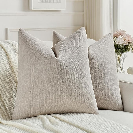 FUTEI Oatmeal Chenille Decorative Throw Pillow Covers 26x26 Inch Set of 2,Soft Cozy Faux Linen Textured Euro Pillow Shams,Farmhouse Home Decor for Couch Living Room