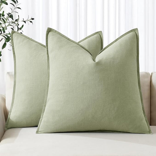 MIULEE Decorative Linen Euro Sham Pillow Covers 22x22 Inch Light Green Boho Farmhouse Neutral Spring Couch Throw Pillows for Bed Pack of 2 Accent Modern Pillowcase Summer Sofa Livingroom Home Decor