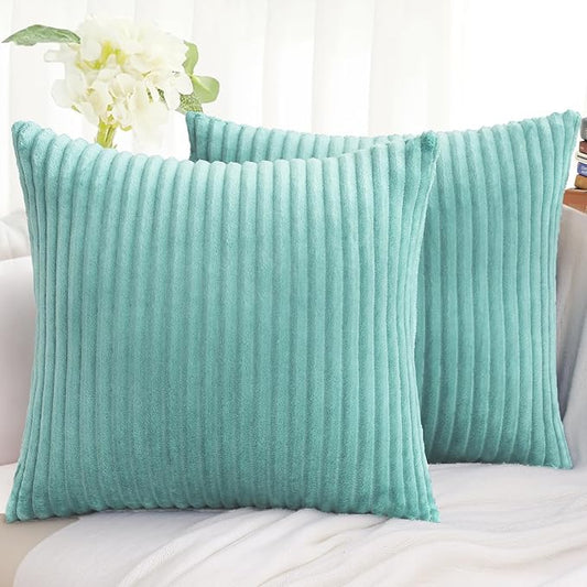 Simmore Decorative Fall Throw Pillow Covers 16x16 Set of 2, Soft Plush Flannel Double-Sided Fluffy Couch Pillow Covers for Sofa Living Room, Aqua Haze