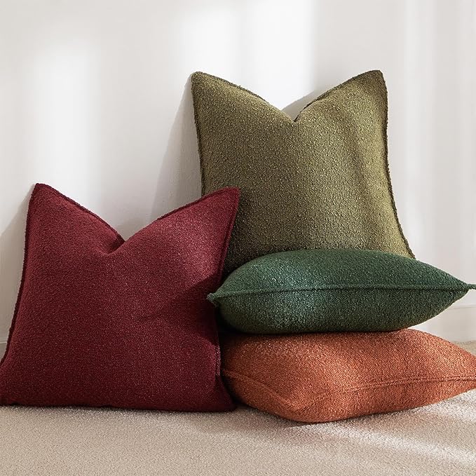 JUSPURBET Rust Decorative Pillow Covers 22x22 Set of 2 Throw Pillow Covers for Couch Sofa Bed Cozy Boucle Textured Cushion Covers Cases with Hidden Zipper for Living Room Home Decor