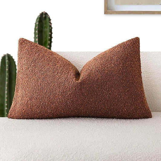 Foindtower Decorative Textured Boucle Throw Pillow Covers Accent Solid Lumbar Pillow Cases Neutral Soft Cozy Couch Cushion Case for Chair Sofa Bedroom Living Room Home Decor 12x20 Inch,1PC,Red Taupe