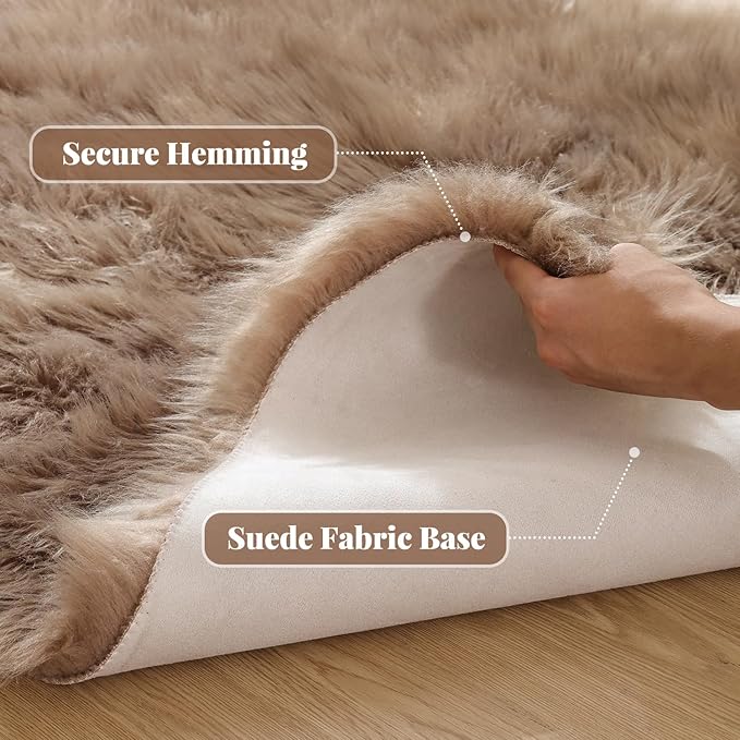 Faux Sheepskin Beige 3x5 Fluffy Fur Washable Area Rugs for Bedroom Shaggy Carpet for Living Room Nursery Rug Cute Home Décor