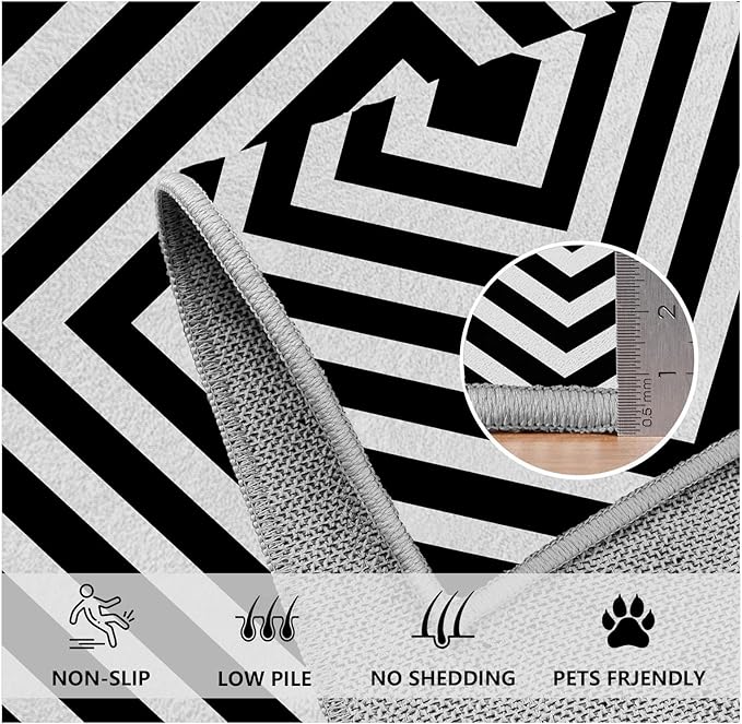 Black and White Rug 8x10, Checkered Soft Thin Indoor Floor Mats Carpet, Non-Slip Stain Resistant Washable Rugs, Modern Rhombus Geometric Rugs for Living Room, Farmhouse Rug