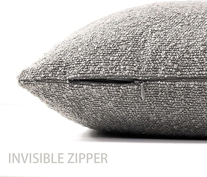 Boucle Decorative Throw Pillow Covers for Couch Set of 2, 24x24 inches, Light Grey