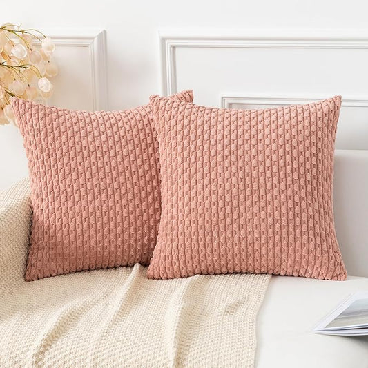 Kevin Textile Throw Pillow Covers Soft Corduroy Decorative Set of 2 Valentines Day Boho Striped Pillow Covers Pillowcases Farmhouse Home Decor for Couch Bed Sofa Living Room 20x20 Inch Baby Pink