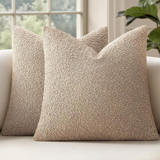 MIULEE 18x18 Inch Decorative Pillow Covers for Couch Bed Set of 2 Textured Boucle Neutral Winter Throw Pillows Khaki Accent Solid Cushion Pillowcases Sofa Livingroom Home Decor