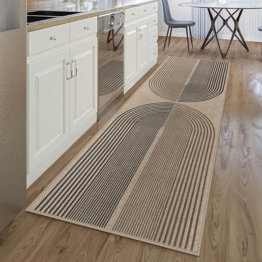 Easy Jute Rainbow Runner Rug, 2.6x8 Washable Rugs Runner for Hallway Non-Slip Boho Farmhouse Kitchen Runner Rug, Modern Abstract Indoor Outdoor Carpet for Porch Laundry Entryway