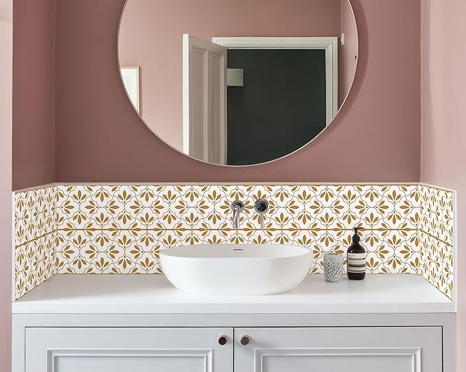 FLFK Wallpaper Border Gold and White Patterns Peel and Stick Wall Border Self Adhesive Wallpapers for Living Room Bedroom Kitchen Bathroom 7"x240"