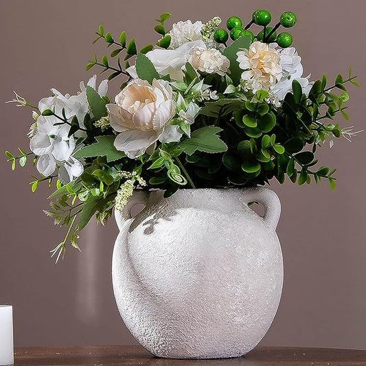 Ceramic Vase - Small White Vases for Decor - 6in Flowers Vases for Centerpieces - Farmhouse Rustic Vases for Pampas Grass, Decorative Vase for Bouquet, Lyeec Clay Pottery Terracotta Vase