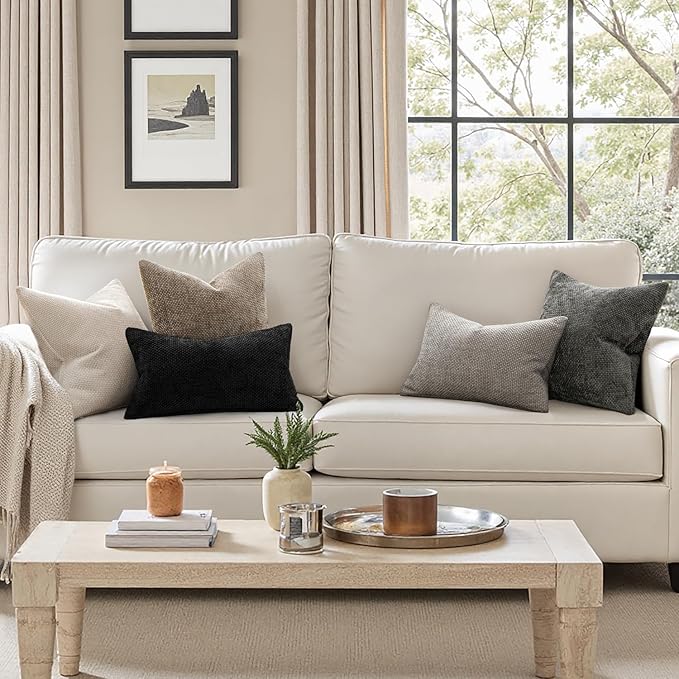 MIULEE Pack of 2 Couch Throw Pillow Covers 18x18 Inch Neutral Khaki Modern Boho Accent Decorative Pillow Covers Soft Chenille Farmhouse Cushion Covers for Home Decor Bed Sofa Living Room