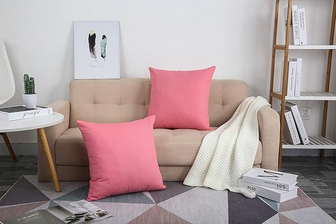 TangDepot Handmade Decorative Solid 100% Cotton Canvas Throw Pillow Covers/Pillow Shams, (28" x28" , Pink, 1 Count (Pack of 1))