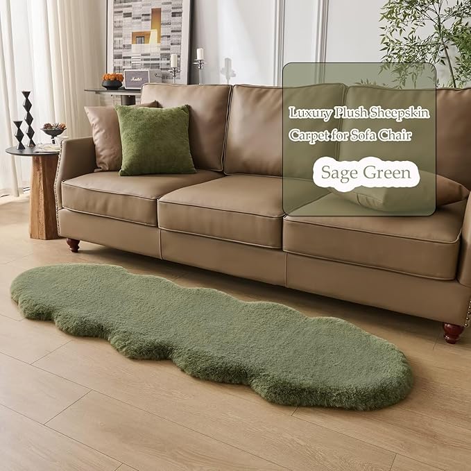 1700GSM Fuzzy Faux Sheepskin Fur Area Rug,Extra Soft Faux Fur Mat,Fluffy Shaggy Fur Rug for Bedroom Living Bedside Rug Room Decor-Sage Green, 4 x6 ft