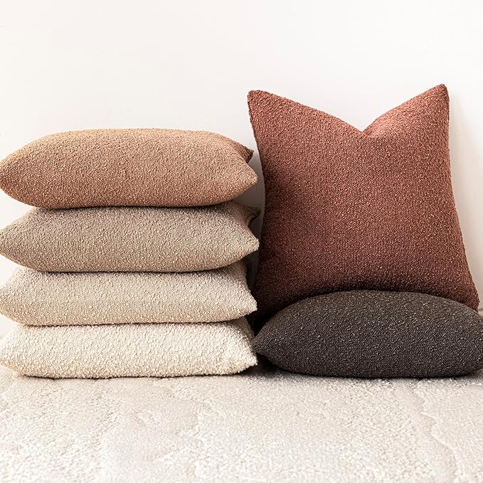 Foindtower Decorative Textured Boucle Throw Pillow Covers Accent Solid Lumbar Pillow Cases Neutral Soft Couch Cushion Case for Chair Sofa Bedroom Living Room Home Decor 12x20 Inch,1PC,Orange Rust Red