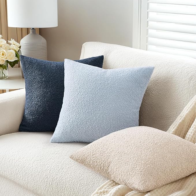 ANRODUO Pack of 2 Textured Boucle Throw Pillow Covers Soft Oatmeal Decorative Accent Solid Pillow Cases Cozy Modern Couch Cushion Case for Chair Sofa Bedroom Living Room Home Decor, 18 x 18 Inch