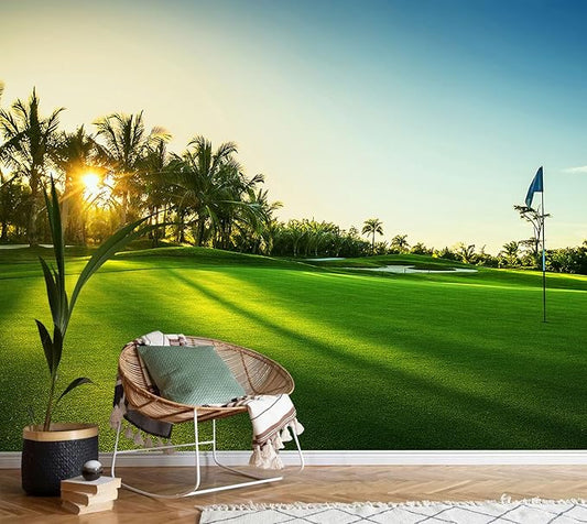 AFZEVEB-Green Golf Course Landscape Wallpaper Wall murals for Bedroom 159"x107"(Not Peel and Stick)