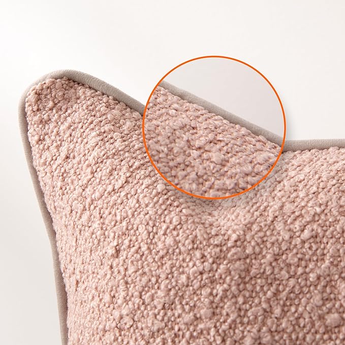 Amazon Basics Boucle Lumbar Throw Pillow Covers for Couch, Living Room, Home Decor with Hidden Zipper, Pink, 12×20in, Pack of 2