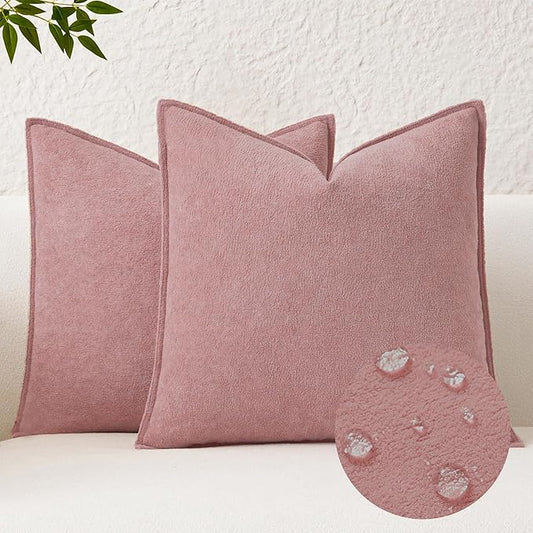 Kevin Textile Valentines Day Decorative Pillow Covers Plush Pink 26x26 Inch Pack of 2 Waterproof Soft Boucle Textured Euro Pillowcases Elegant Accent Pillows for Couch Sofa Chair Bed Home