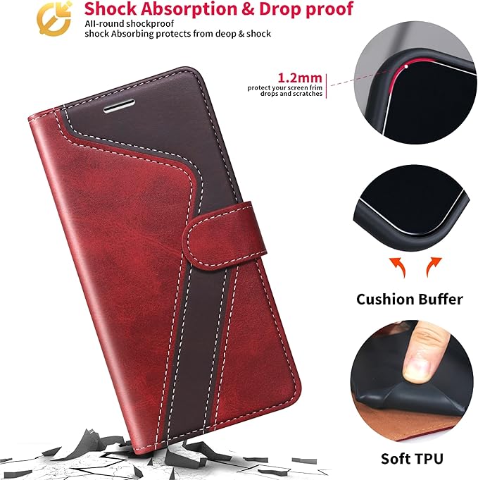 CIVICASE for iPhone 16 Plus Wallet Case,PU Leather Flip Case RFID Blocking Credit Card Holder Folio Magnetic Stand TPU Shockproof Cover Compatible with iPhone 16 Plus, Red Brown