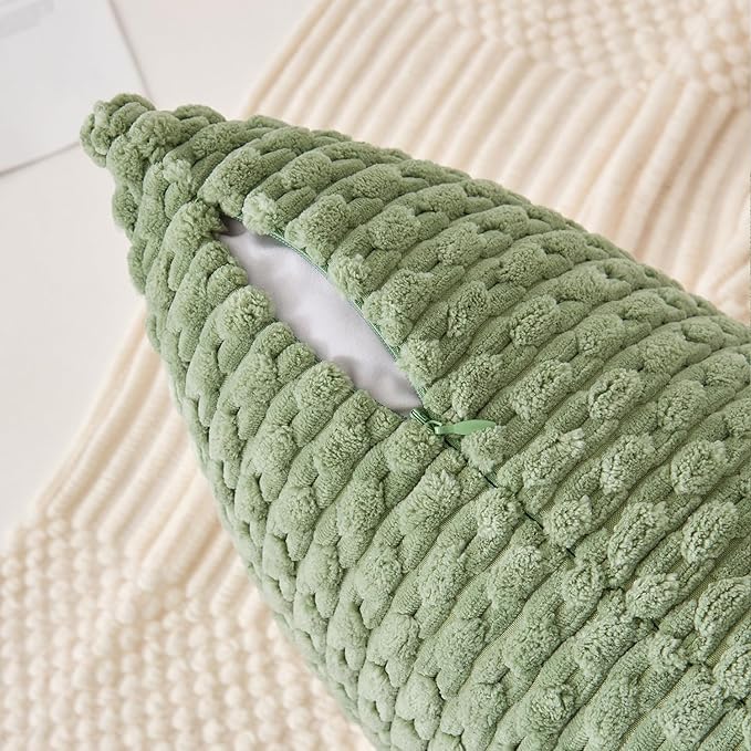 Kevin Textile 2 Packs Spring Decorative Throw Pillow Covers 20x20 Inch for Living Room Couch Bed Sofa Soft Striped Corduroy Square Cushion Case 50x50 cm Farmhouse Boho Home Decor Sage Green