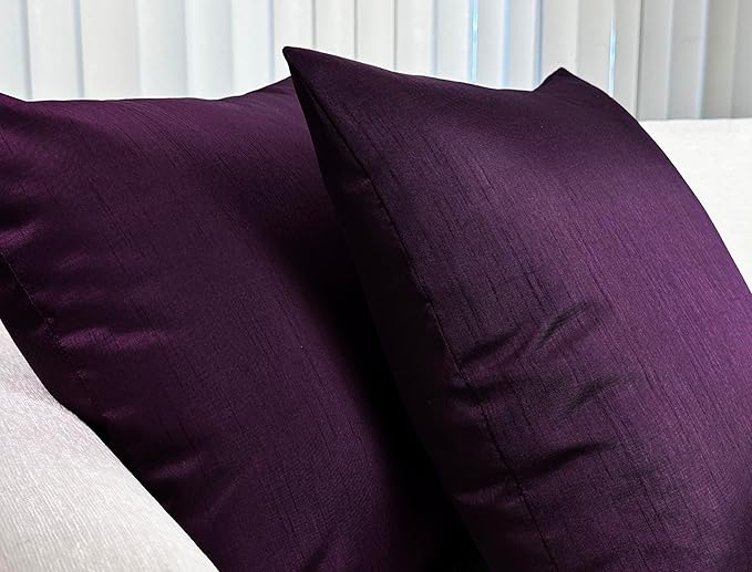 Aiking Home Collection 26x26 Inches Faux Silk Square European Shams, Zipper Closure, Eggplant (Set of 2)