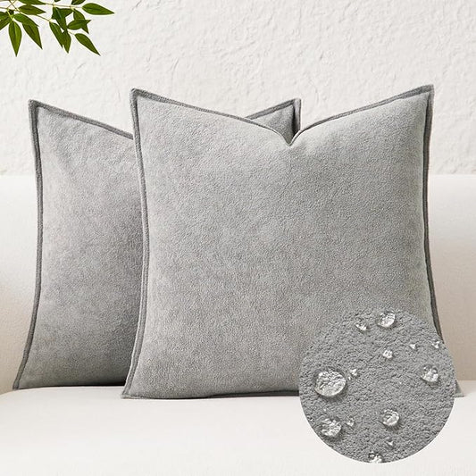 Kevin Textile Waterproof Decorative Pillow Covers Light Grey 20x20 Inch Pack of 2 Soft Boucle Textured Throw Pillowcases Elegant Accent Pillows for Couch Sofa Chair Bed Home Decor Indoor Outdoor