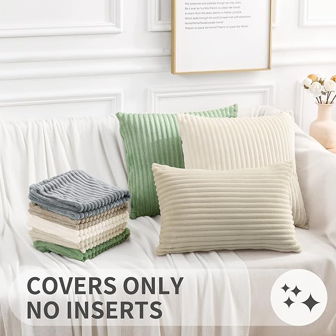 Simmore Decorative Spring Throw Pillow Covers 16x16 Set of 2, Soft Natural Plush Flannel Double-Sided Fluffy Couch Pillow Covers for Sofa Living Room, Sage Green