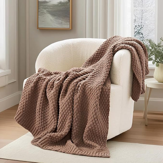 EVERGRACEHOME Chunky Chenille Knit Throw Blanket for Couch, Soft Luxurious Moss Stitch Blankets for Bed, Cozy Decorative Farmhouse Knitted Throws for Sofa, Terracotta Clay, 50" x 60"