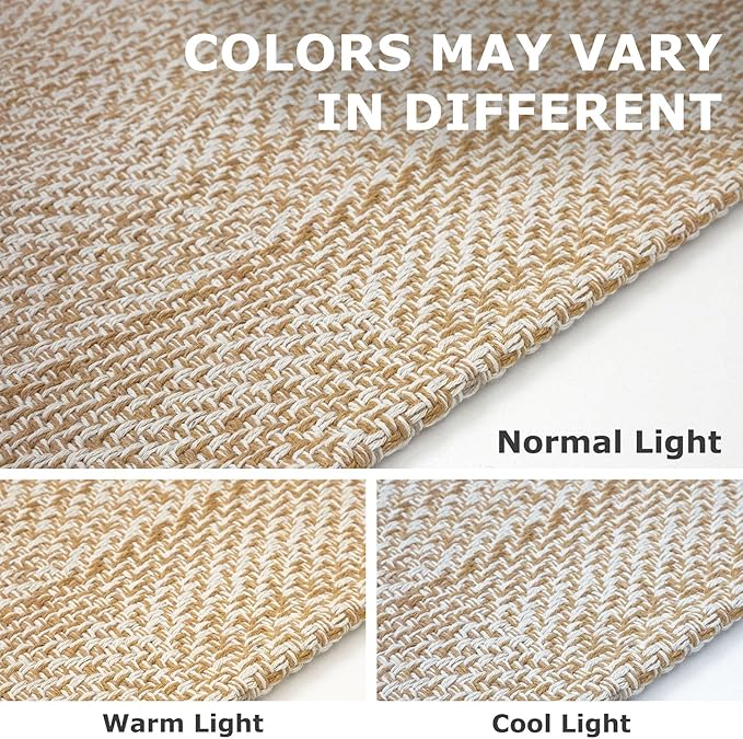 IOHOUZE Washable Runner Rug 2x7 Non Slip Runners for Hallways Entryway Runner Indoor, Kitchen Rugs Woven Cotton Floor Carpet for Kitchen Hall Entrance Bedroom, Warm Beige/Orange/Apricot