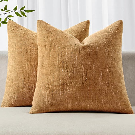 MIULEE Pack of 2 Decorative Throw Pillow Covers 24x24 Inch Soft Chenille Throw Pillows Solid Textured Euro Cushion Covers Home Decor for Bed Couch Sofa Bedroom Living Room,Golden Brown