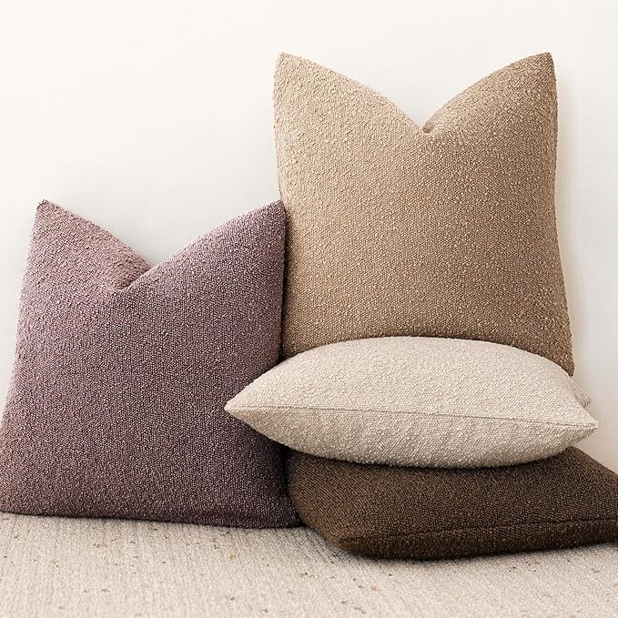 Foindtower Decorative Textured Boucle Throw Pillow Covers Accent Solid Pillow Cases Neutral Soft Cozy Couch Cushion Case for Chair Sofa Bedroom Living Room Home Decor 22x22 Inch,1PC,Dark Purple