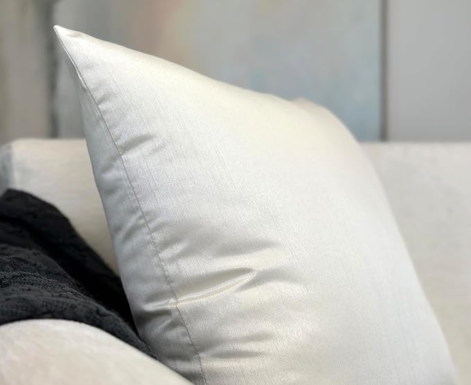 Aiking Home 18x18 Inches Faux Silk Square Throw Pillow Cover, Zipper Closure, Ivory (Set of 2)