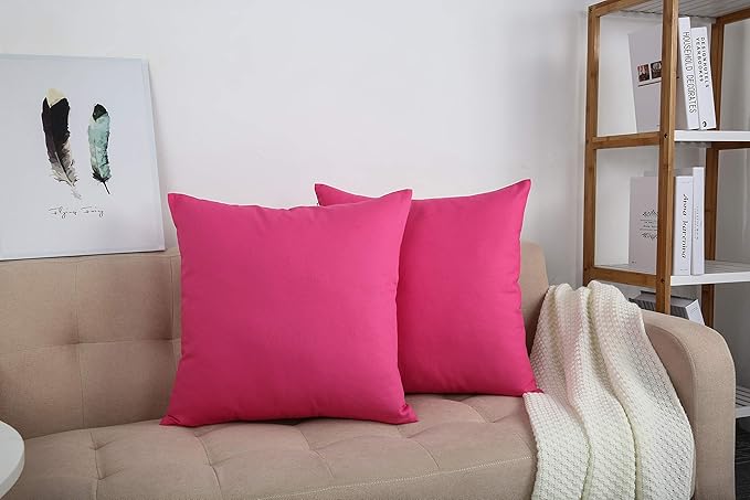 TangDepot Handmade Decorative Solid 100% Cotton Canvas Throw Pillow Covers/Cushion Covers, 45 Colors Available - (20" x20" , Hot Pink, 2 Count (Pack of 1))
