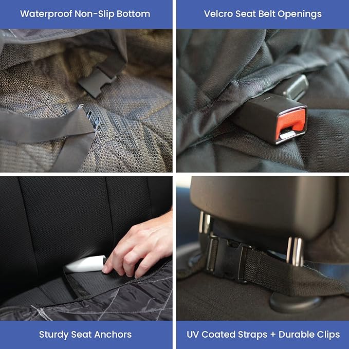 4Knines Dog Hammock for Full Size Trucks & Large SUVs (XL, Grey) – Bench Seat Covers for Trucks with 60/40 Split Seats - Armrest & Seatbelt Access – Waterproof, Easy Install, Machine Washable