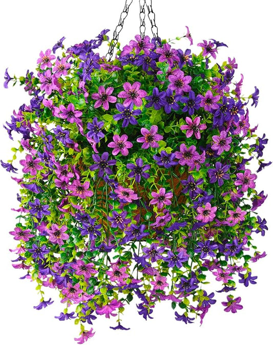 INQCMY Artificial Faux Hanging Flowers Plants Basket for Outdoor Outside Spring Summer Decoration,UV Resistant Fake Silk Daisy in Planter Resistant Look Real for Home Porch Balcony Patio Yard Decor