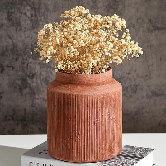 Farmhouse Vase for Home Decor, Vintage Rustic Terracotta Flower Vase Suitable for Home Decor, Living Room, Shelf, Dining Table. Rust Red 7IN.