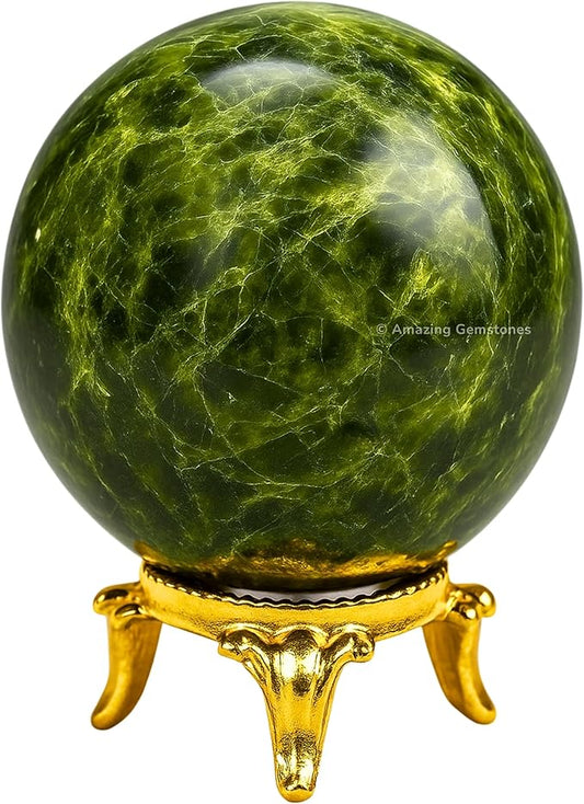 Amazing Gemstone Green Tourmaline in Matrix Ball with Stand - 1.5 Inches Crystal Sphere Meditation Balls for Witchcraft and Decorative Balls