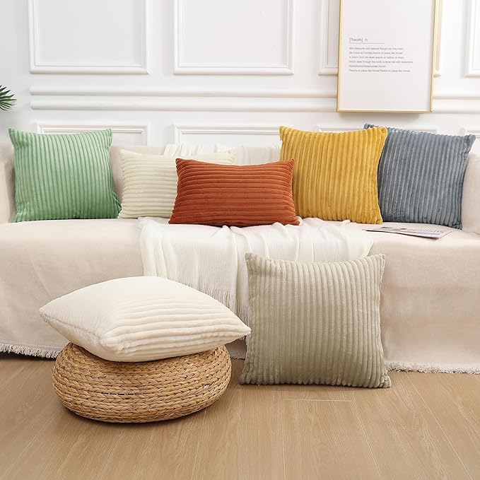 Simmore Decorative Spring Throw Pillow Covers 12x20 Set of 2, Soft Natural Plush Flannel Double-Sided Fluffy Lumbar Pillow Covers for Couch Sofa Living Room, Sage Green