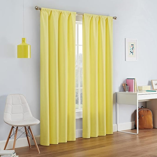 ECLIPSE Kendall Modern Blackout Thermal Rod Pocket Window Curtain for Bedroom or Living Room (1 Panel), 42 X 63, Lemon