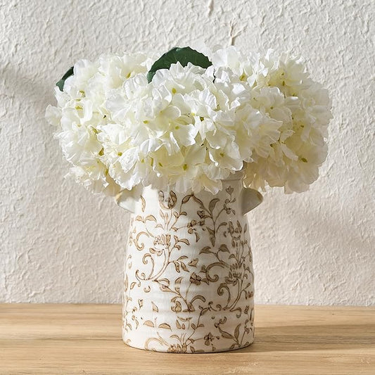 SIDUCAL Ceramic Rustic Vase with 2-Ear, 7.6 Inch Ice Cracked Vintage Pastoral Vase, Rustic Farmhouse Vases for Home Decor, Table, Living Room, Shelf Decor, Chinoiserie Decor, Brown Floral Pattern
